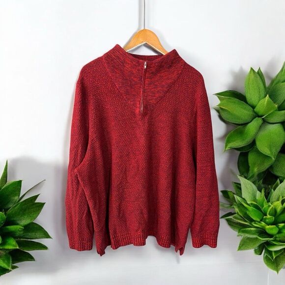 Lands End 3X 24W - 26W Red Quarter-Zip Sweater 100% cotton fall holiday - Picture 1 of 8